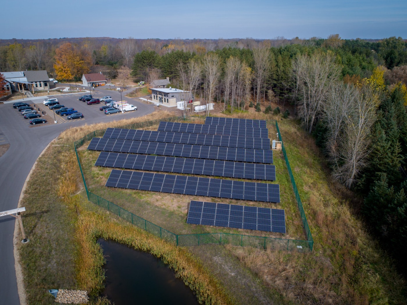 alternative aerial view of bubolz nature center solar panels microgrid