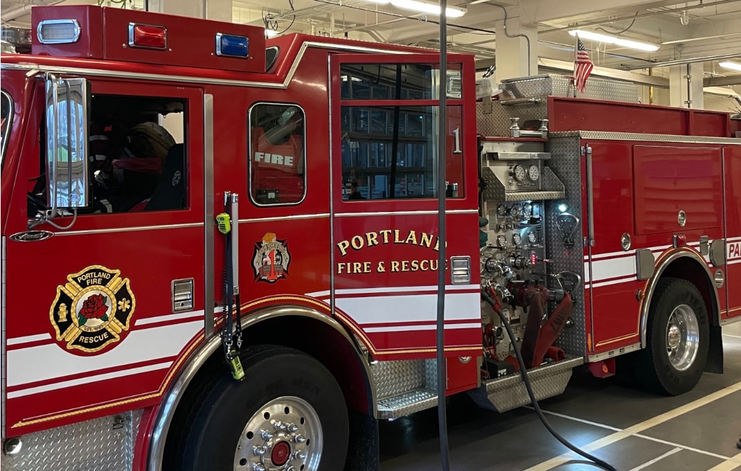 portland fire and rescue has an electric fire apparatus with ev truck charging
