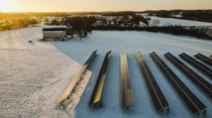 Solar panels in a snow covered field